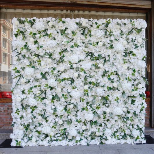 Ivory Premium Flower Wall With Foliage - Cloth Backed