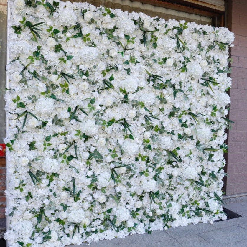 Ivory Premium Flower Wall With Foliage - Cloth Backed