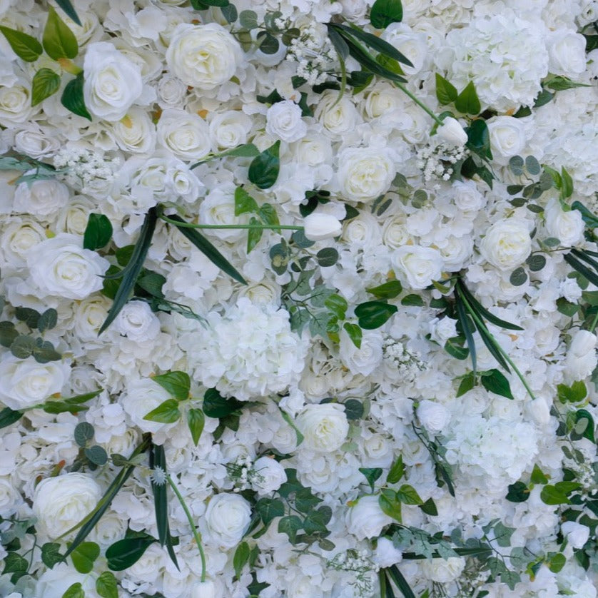 Ivory Premium Flower Wall With Foliage - Cloth Backed