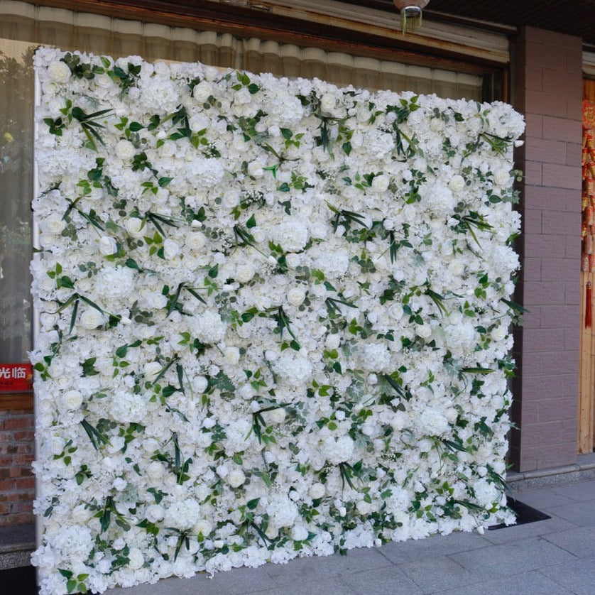 Ivory Premium Flower Wall With Foliage - Cloth Backed