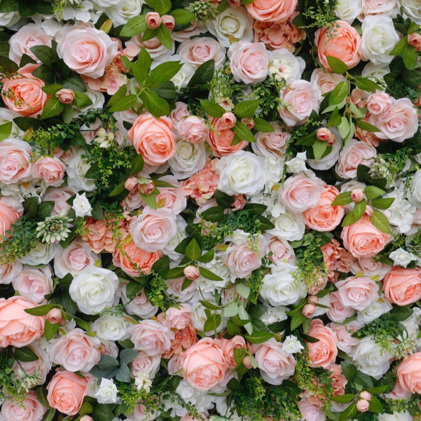 5D Pink & White Roses With Greenery Luxury Flower Wall - Cloth Backed