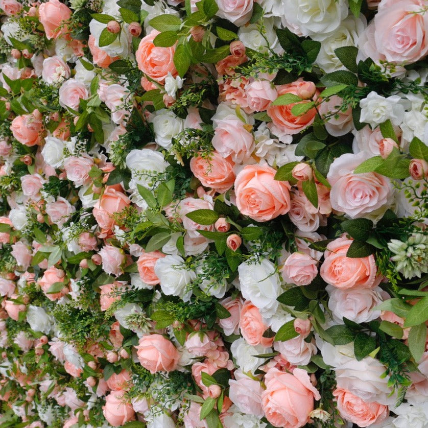 5D Pink & White Roses With Greenery Luxury Flower Wall - Cloth Backed