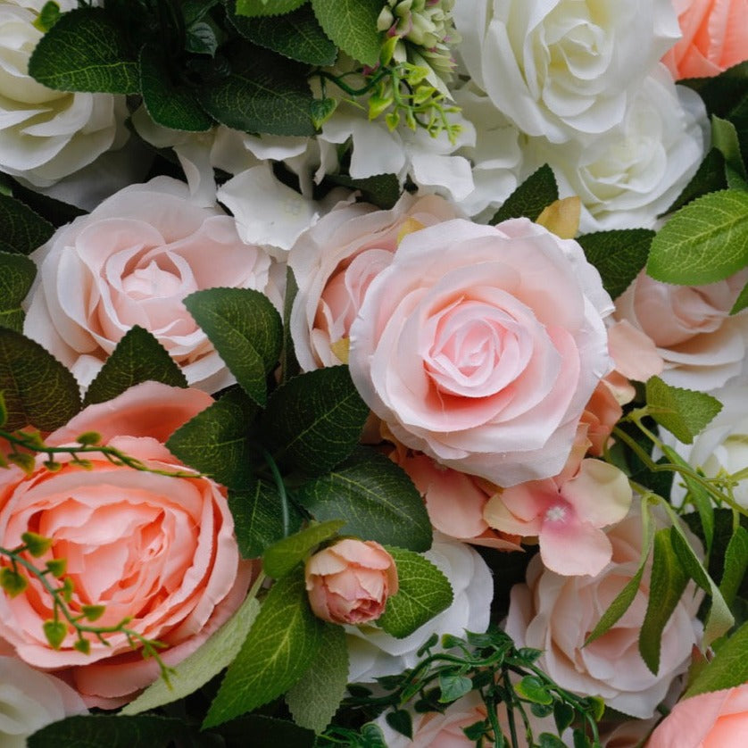 5D Pink & White Roses With Greenery Luxury Flower Wall - Cloth Backed