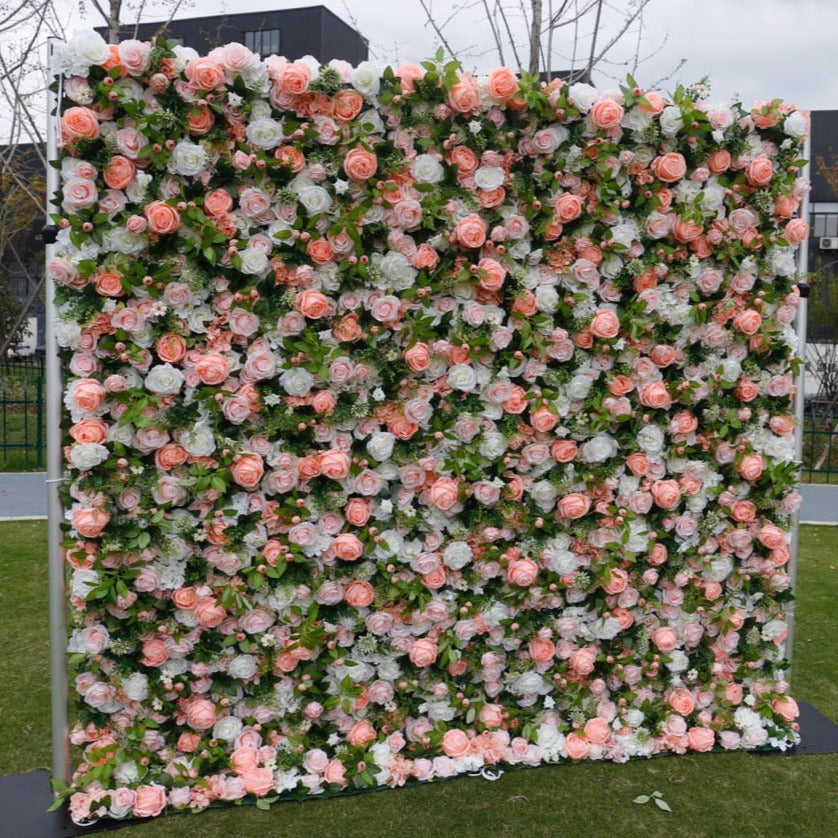 5D Pink & White Roses With Greenery Luxury Flower Wall - Cloth Backed