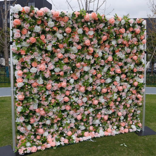 5D Pink & White Roses With Greenery Luxury Flower Wall - Cloth Backed