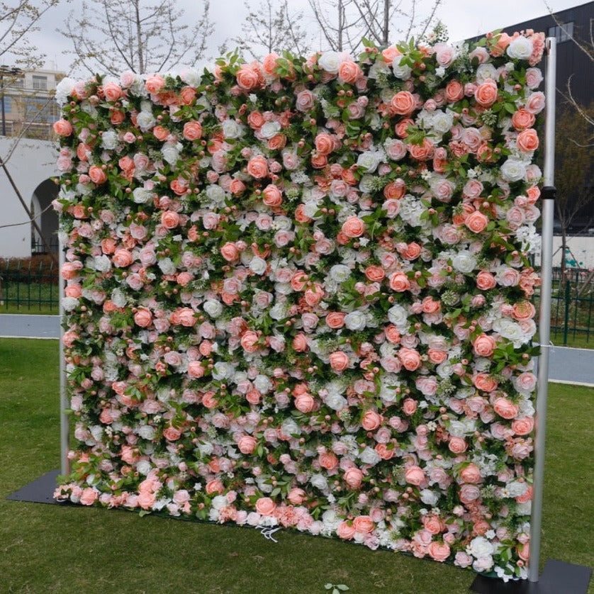 5D Pink & White Roses With Greenery Luxury Flower Wall - Cloth Backed