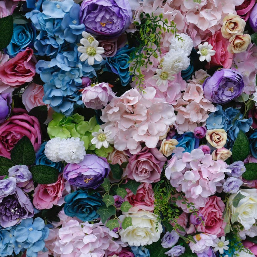 Mixed Blues & Pinks Deluxe Flower Wall - Cloth Backed