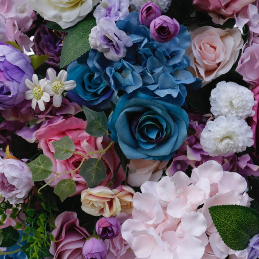 Mixed Blues & Pinks Deluxe Flower Wall - Cloth Backed