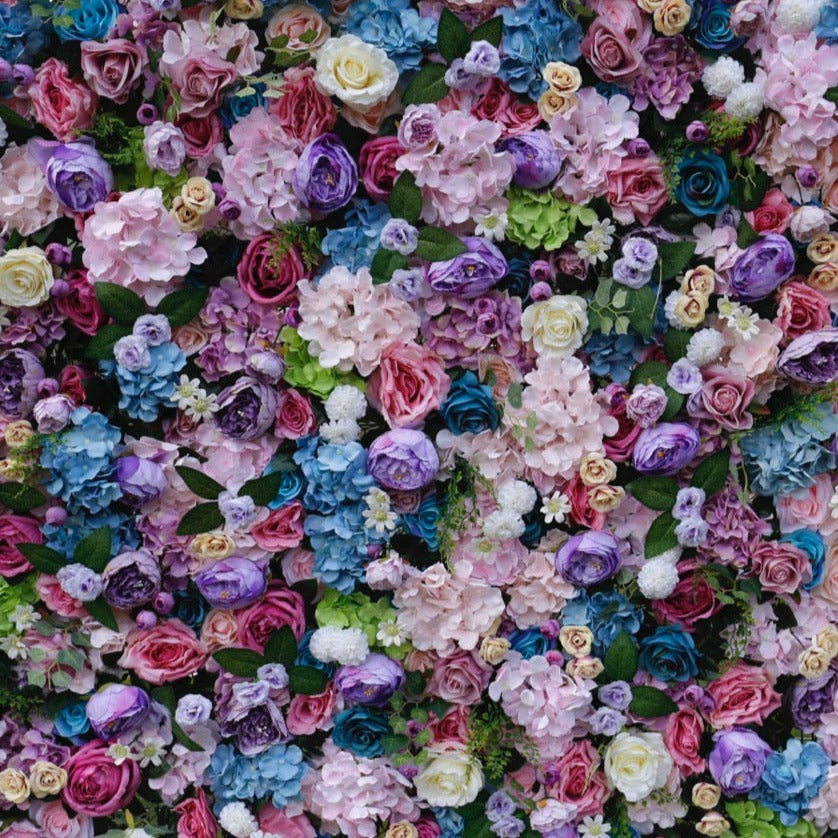 Mixed Blues & Pinks Deluxe Flower Wall - Cloth Backed