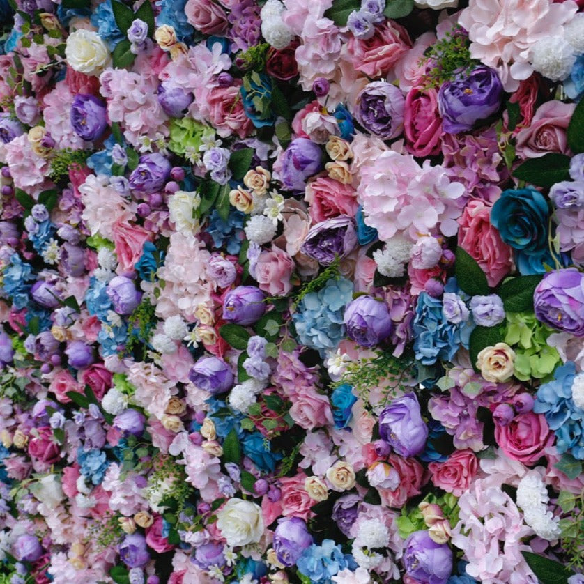 Mixed Blues & Pinks Deluxe Flower Wall - Cloth Backed