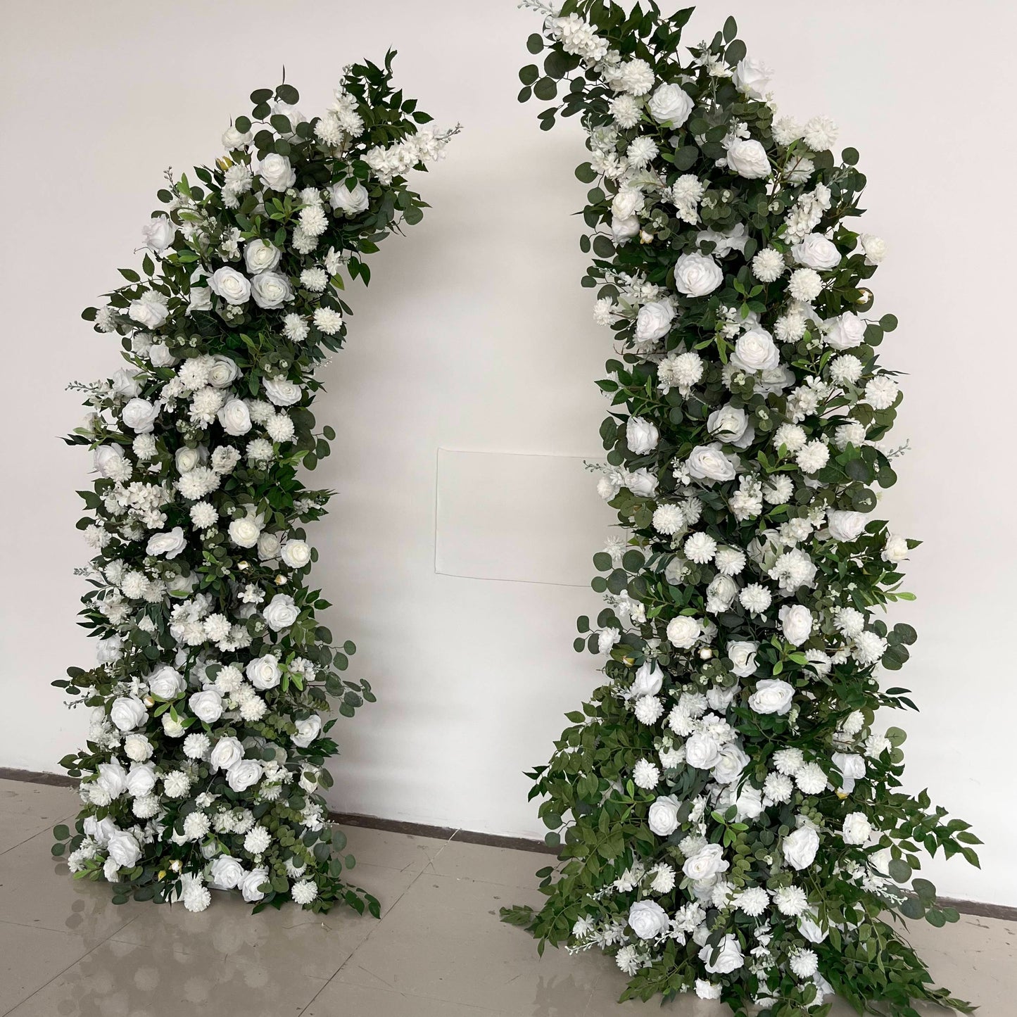 White Rose Floral & Greenery Pillars - 1.9m & 2.3m