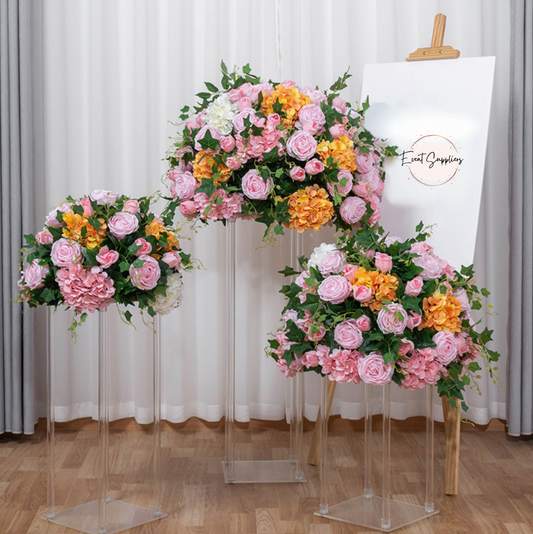 Pink Rose With Orange Floral & Foliage Centrepiece