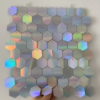 Silver Iridescent Hexagon Sequin Wall