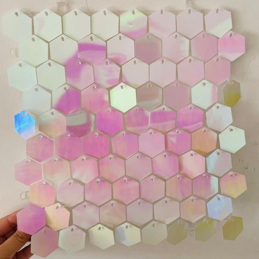 Iridescent Pink/White Hexagon Sequin Wall