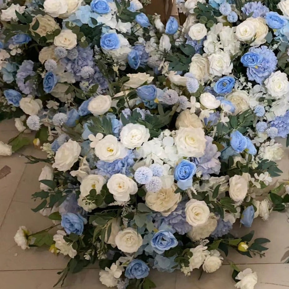 Blue and White Rose Floral & Foliage Centrepiece
