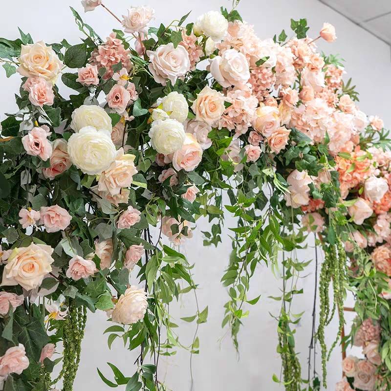 Pink & White Floral Foliage Hoop Backdrop - 2.1m