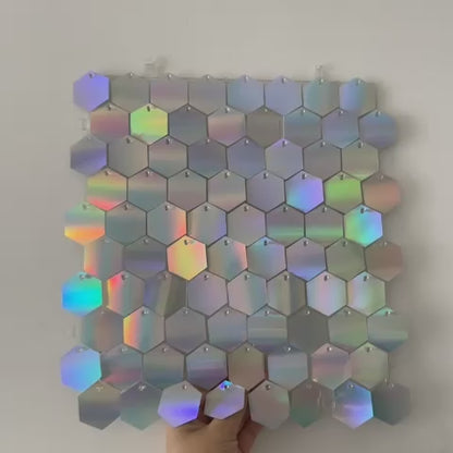 Silver Iridescent Hexagon Sequin Wall