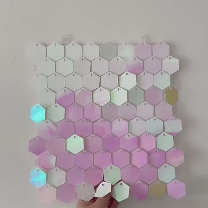 Iridescent Pink/White Hexagon Sequin Wall
