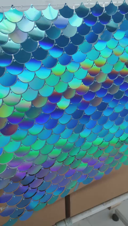 Mermaid Iridescent Blue Shiny Sequin Wall