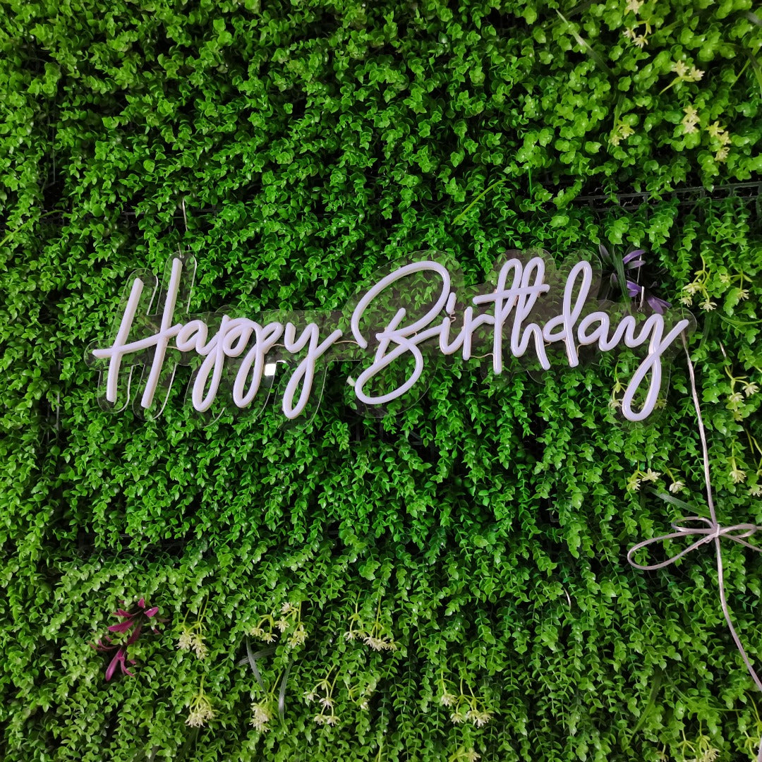 Happy Birthday Neon Sign in Cool White - 1 Line