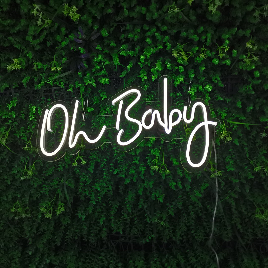 Oh Baby Neon Sign in Cool White