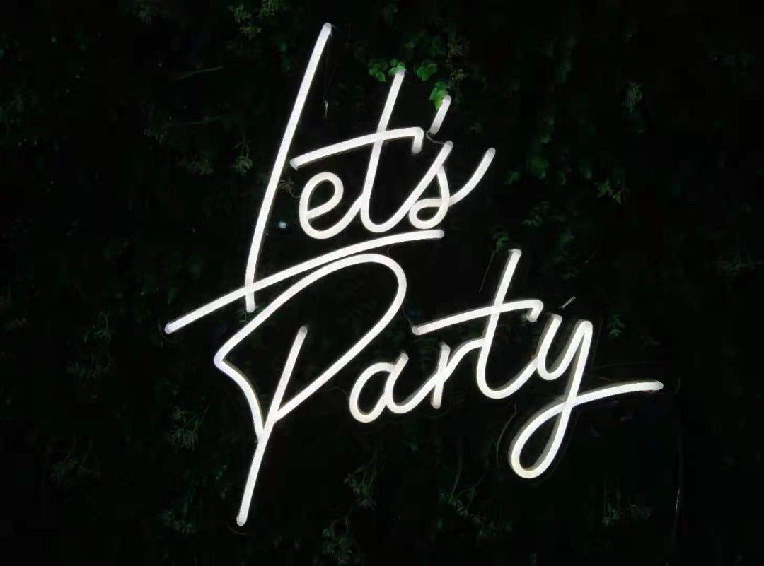 Let's Party Neon Sign in Cool White or Pink - 2 Lines